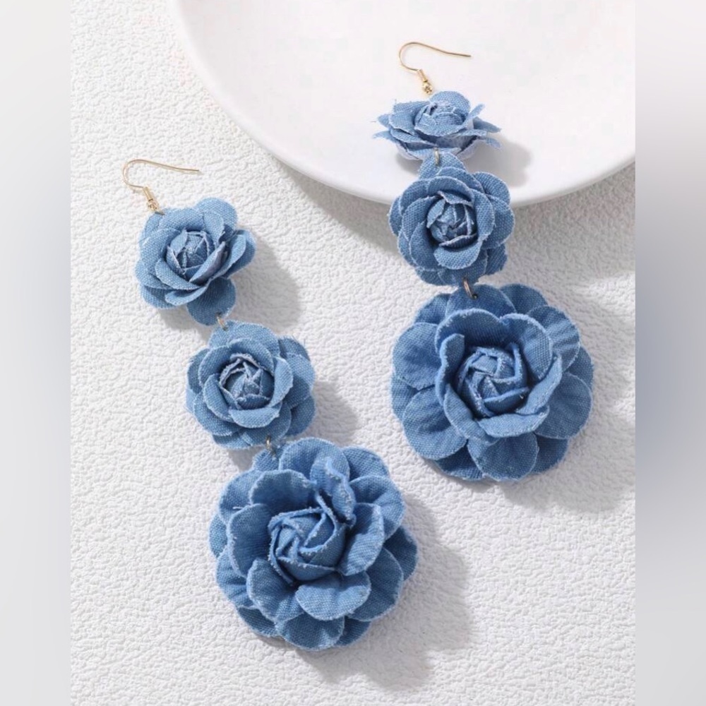 Beautiful Denim Rose Earrings